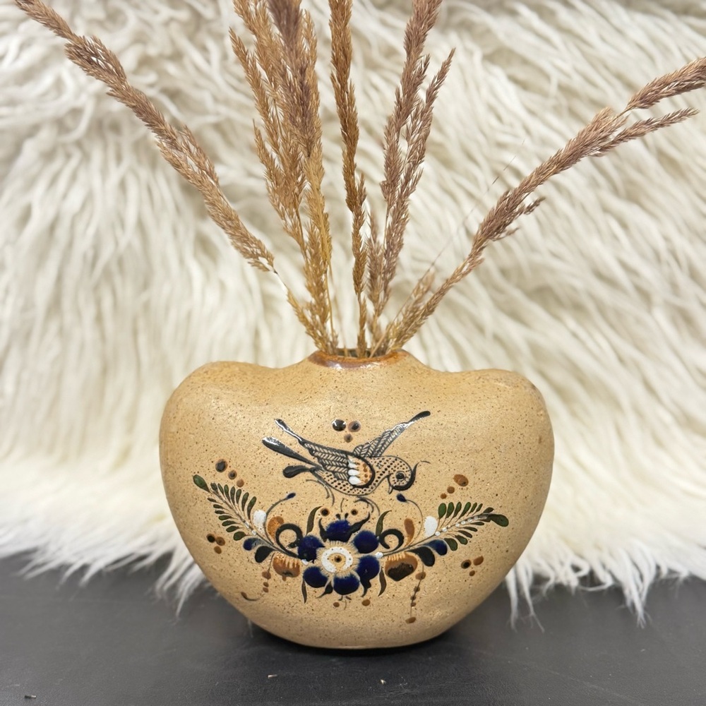 Vtg Netzi Tonala Mexican Sandstone Pottery Vase Handmade/Painted Folk Art